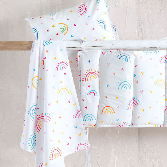 Rythmos Rainbow Multi Baby Sheet Cradle Cotton White 80x110cm