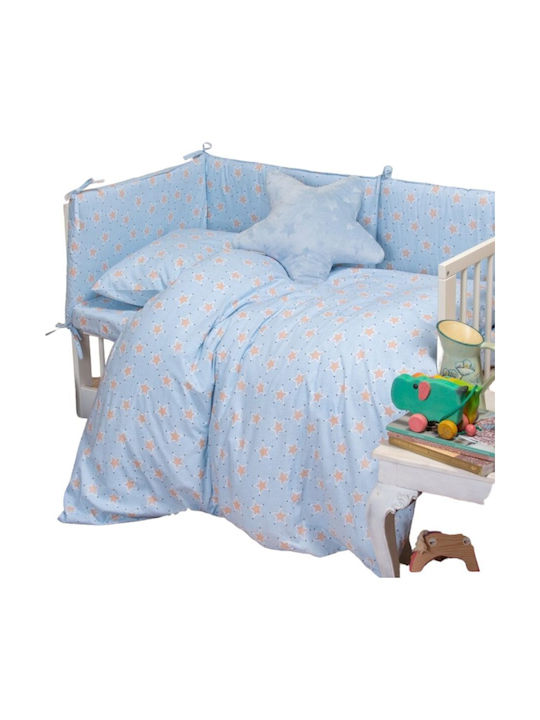 Melinen Mini Stars Бебешки Чаршаф За Количка Памук Светлосин 85x110бр