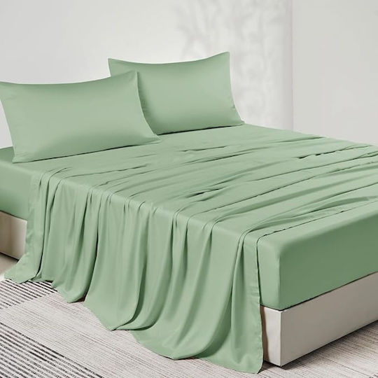 Cearceaf pentru hotel Kotonia Home 220x240 Cm 100% Bumbac Deluxe Satin Damask Verde Caistră