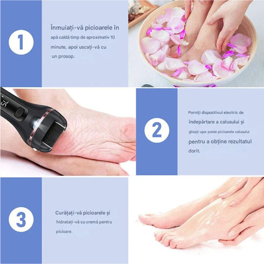 Set Pilă Electrică Pentru Picioare 10 Bucăți Tălpi Călcâie Arvada Drskin V-601 Afișaj Digital Led Baterie 1200 mAh Încărcare Usb Rezistentă la Apă 3 Role 2000 Rpm Accesorii Incluse Îndepărtare Piele Moartă Îndepărtare Calus Negru