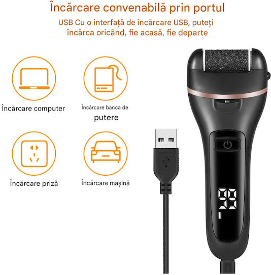 Set Pilă Electrică Pentru Picioare 10 Bucăți Tălpi Călcâie Arvada Drskin V-601 Afișaj Digital Led Baterie 1200 mAh Încărcare Usb Rezistentă la Apă 3 Role 2000 Rpm Accesorii Incluse Îndepărtare Piele Moartă Îndepărtare Calus Negru