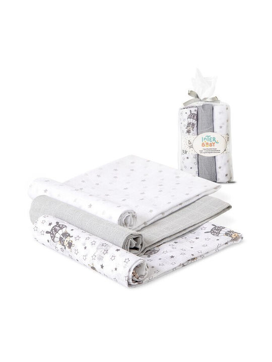 Interbaby Πάνες Αγκαλιάς από Μουσελίνα Γκρι 80x80εκ. 3τμχ