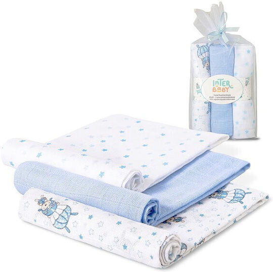 Interbaby Muslin Swaddle Wraps Blue 80x80cm. 3pcs