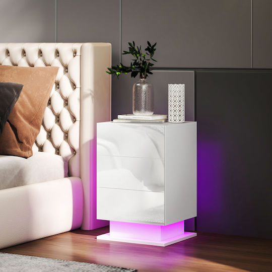 Bedside Table Wooden with Metal Legs White 40x35x60cm