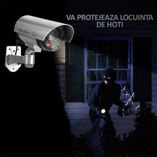 Fake Surveillance Camera Outdoor Indoor Flashing Red LED 360°/90° Rotation Waterproof AA Batteries Silver