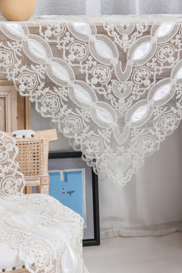 Liolios Home Tablecloth Linen with Embroidery Ivory 40x110cm