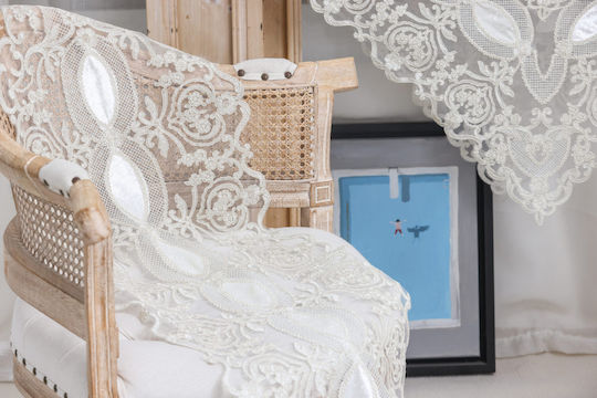 Liolios Home Τραπεζομάντηλο Λινό με Κέντημα Ivory 150x220εκ.