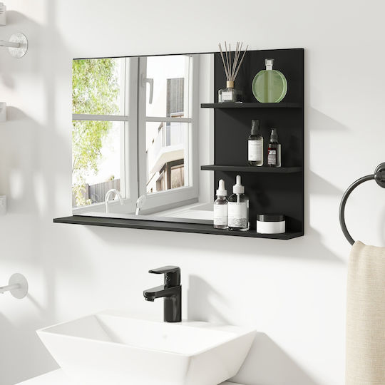 Kleankin Oglindă de Baie din MDF cu Raft 75x48cm Negru