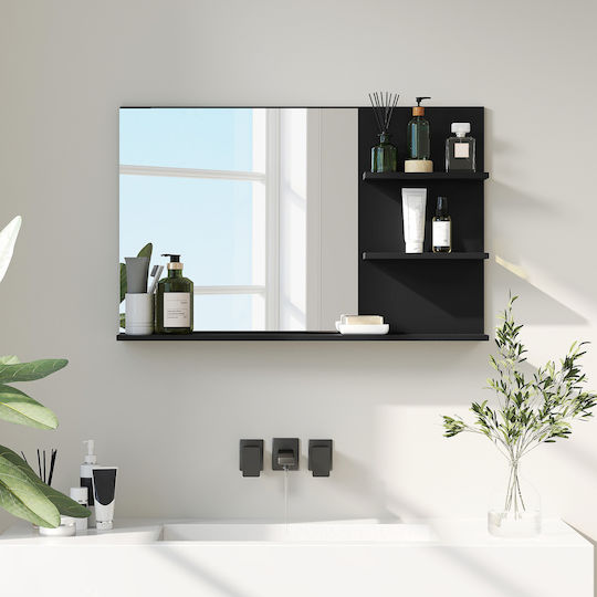 Kleankin Oglindă de Baie din MDF cu Raft 75x48cm Negru
