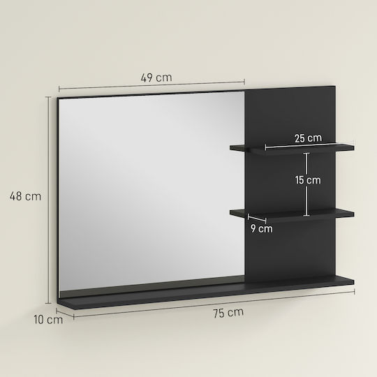 Kleankin Oglindă de Baie din MDF cu Raft 75x48cm Negru