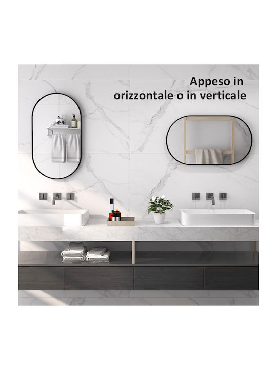 HomCom Οβάλ Καθρέπτης Μπάνιου από Μέταλλο 60x90cm Μαύρος