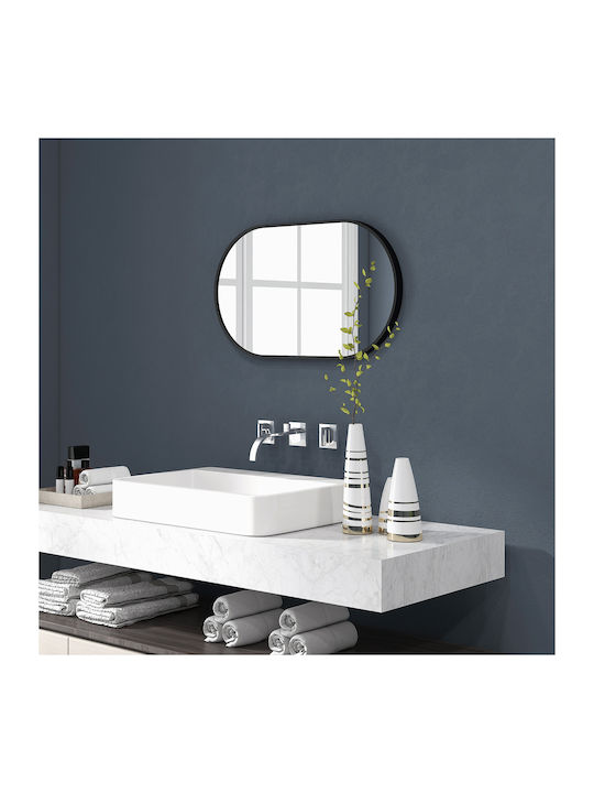 HomCom Οβάλ Καθρέπτης Μπάνιου από Μέταλλο 60x90cm Μαύρος