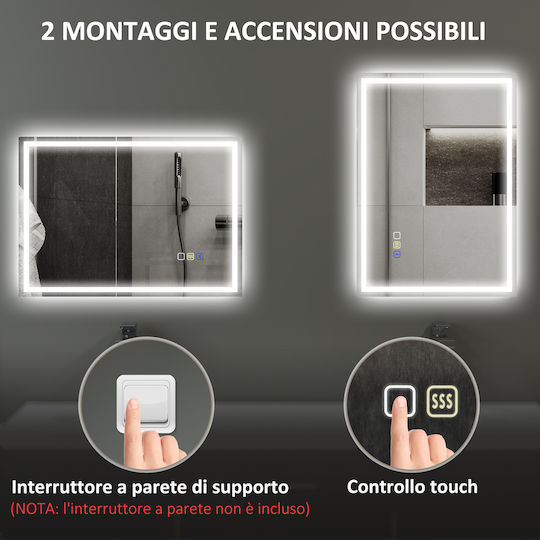 HomCom Badezimmerspiegel Led Berührung mit Bluetooth 50x70cm Silber