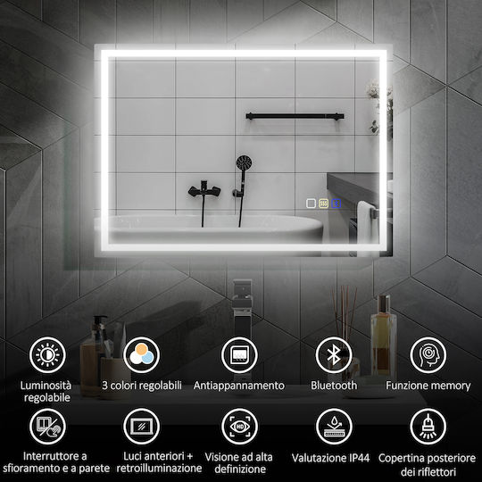 HomCom Badezimmerspiegel Led Berührung mit Bluetooth 50x70cm Silber