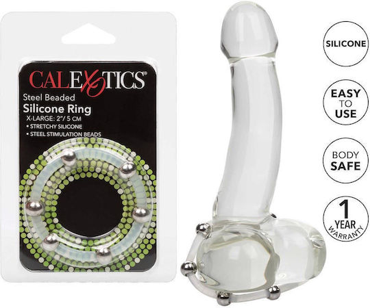 Calexotics Steel Beaded Silicone Ring Extra Large Δαχτυλίδι Πέους Σιλικόνης Λευκό