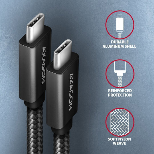 Axagon Braided USB 3.2 Video Cable USB-C male - USB-C 100W PD Μαύρο 0.5m