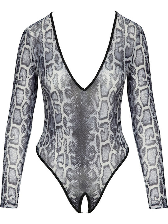 Cottelli Collection Sexy Bodysuit with Transparency Silver