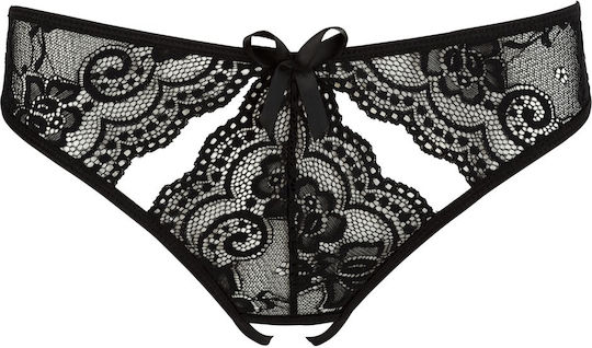 Mandy Mystery Lace Crotchless Briefs Frauen Sexy Slip offenem Schritt Black