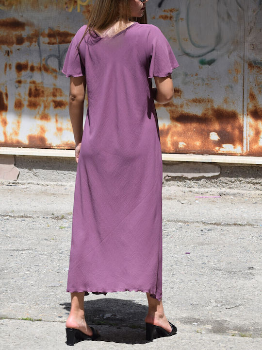 Maxi Dress with Ruffles Purple Open Back