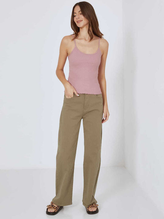 Women's Blouse Cotton with Straps Pink