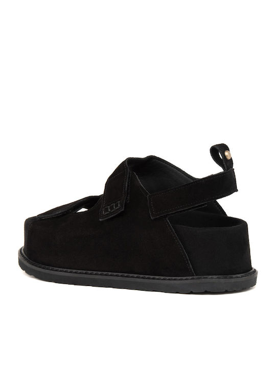 Sandale Casual Damă de Piele Anatomici Flatforme Negru