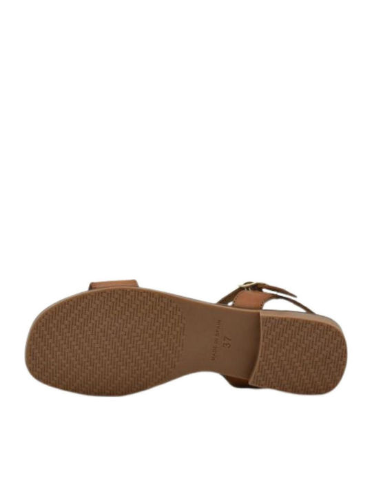 Leather Women's Flat Sandals in Tabac Brown Color