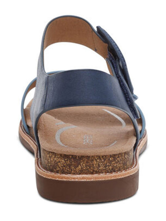 Leather Women's Flat Sandals in Navy Blue Color