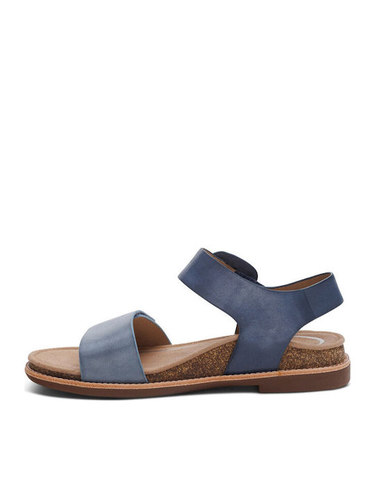 Leather Women's Flat Sandals in Navy Blue Color
