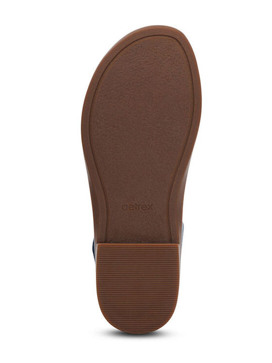 Leather Women's Flat Sandals in Navy Blue Color