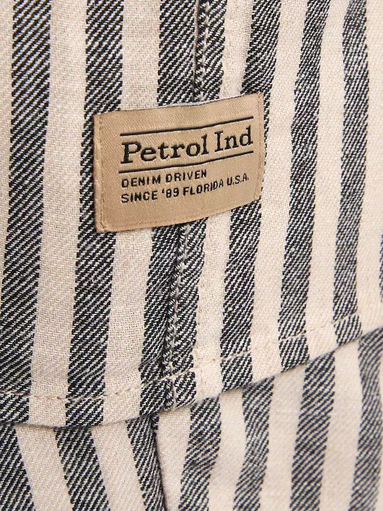 Short-sleeved Linen Shirt Striped Petrol