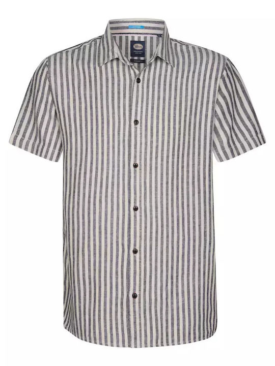 Short-sleeved Linen Shirt Striped Petrol