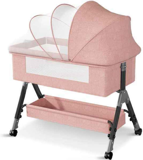 Cradle-Park with Mattress, Side Opening, and Wheels Pink
