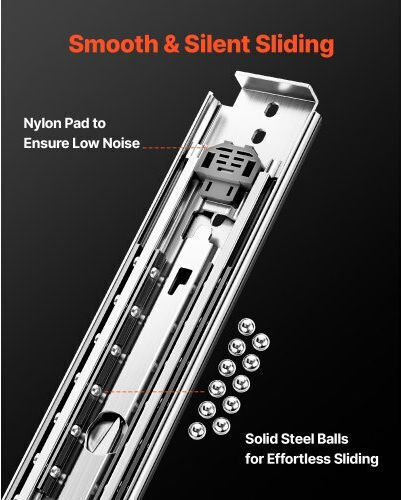 Vevor 1 Pair 18-60 In Soft-close Drawer Slides Ball Bearing Full Extension