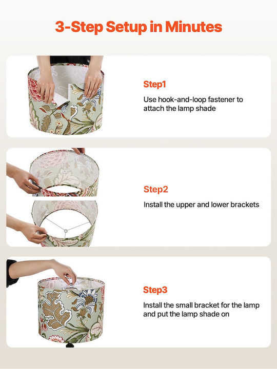 Vevor Set 2 Drum Lamp Shades 13 X 13 X 10 Cm Medium Size Round Dark Floral