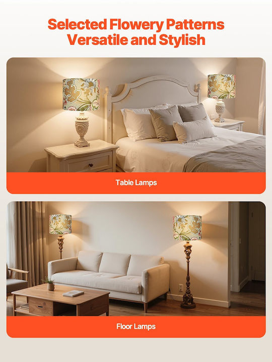 Vevor Set 2 Drum Lamp Shades 13 X 13 X 10 Cm Medium Size Round Dark Floral