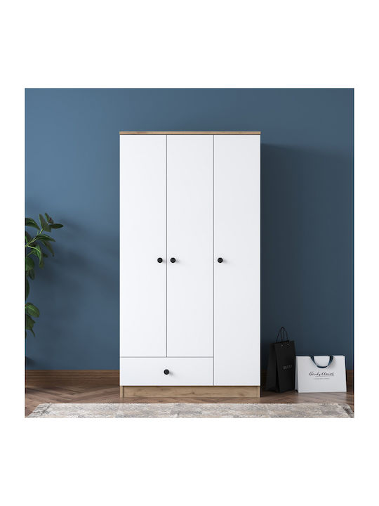 Τρίφυλλη Ντουλάπα Walnut White 90x42.5x170cm