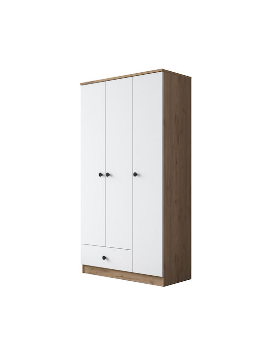 Τρίφυλλη Ντουλάπα Walnut White 90x42.5x170cm