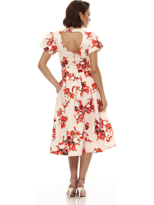 Set with High-waisted Midi Skirt Floral Red