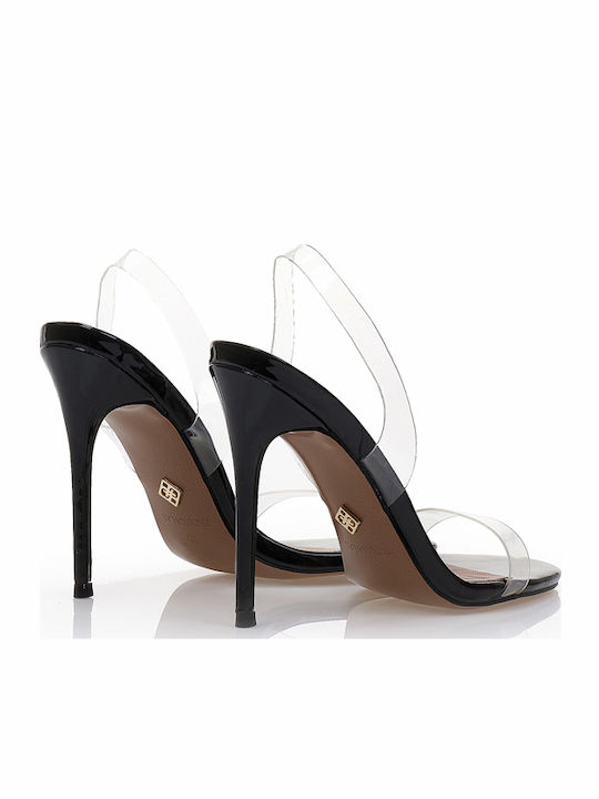 Mules aus Lackleder mit Hoch Absatz in Schwarz Farbe