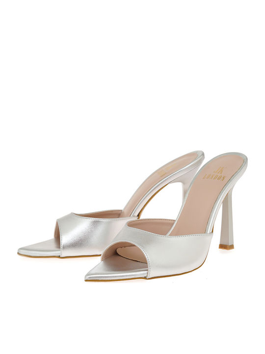Mules with High Heel in Silver Color
