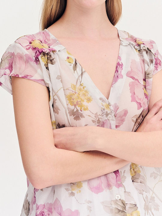 Αμάνικο Γυναικείο Μεταξωτό Πουκάμισο Ροζ Floral