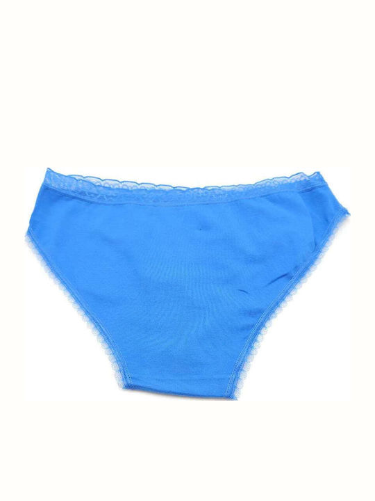 Cotton Women's Briefs with Lace Blue