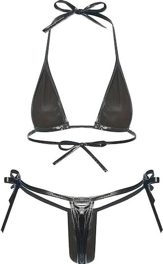 Annamu Vinyl Black Sexy Lingerie Set A-1012