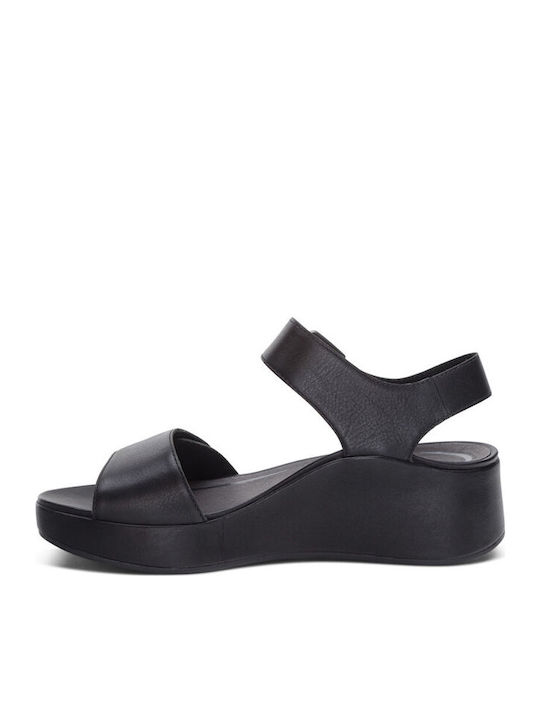 Leather Women's Flat Sandals in Black Color