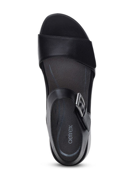 Leather Women's Flat Sandals in Black Color