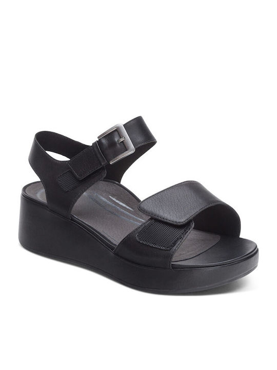Leather Women's Flat Sandals in Black Color