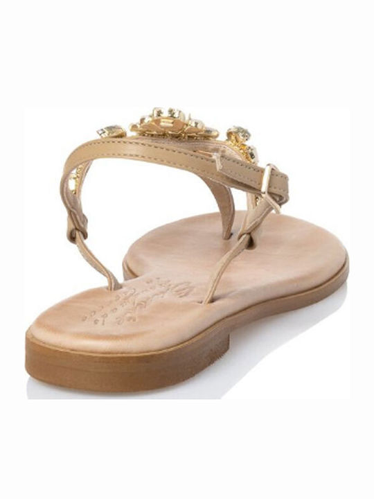 Leder Flache Sandalen für Damen in Beige Farbe