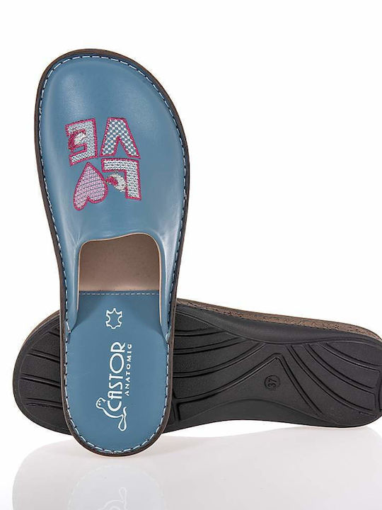 Anatomical Leather Women's Slippers Light Blue