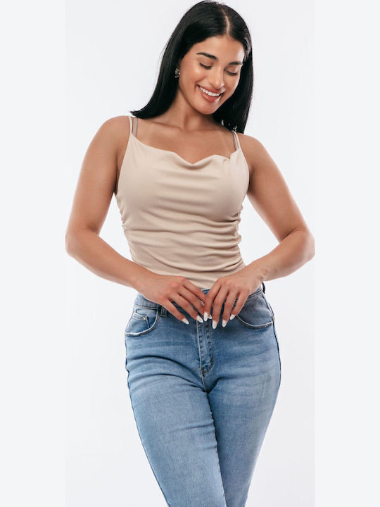 Bodysuit Drapat Bej Mărime Unică