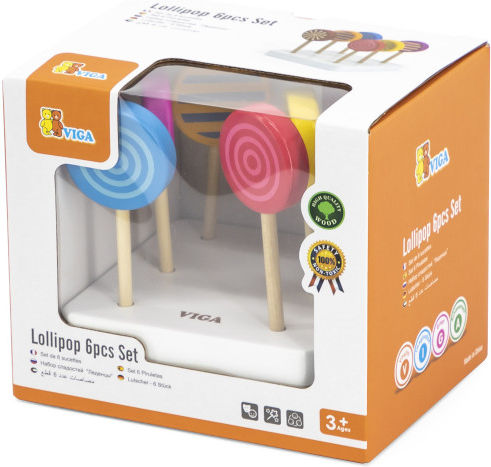 Комплект от 6 играчки лизалки Viga Toys от дърво, многоцветни